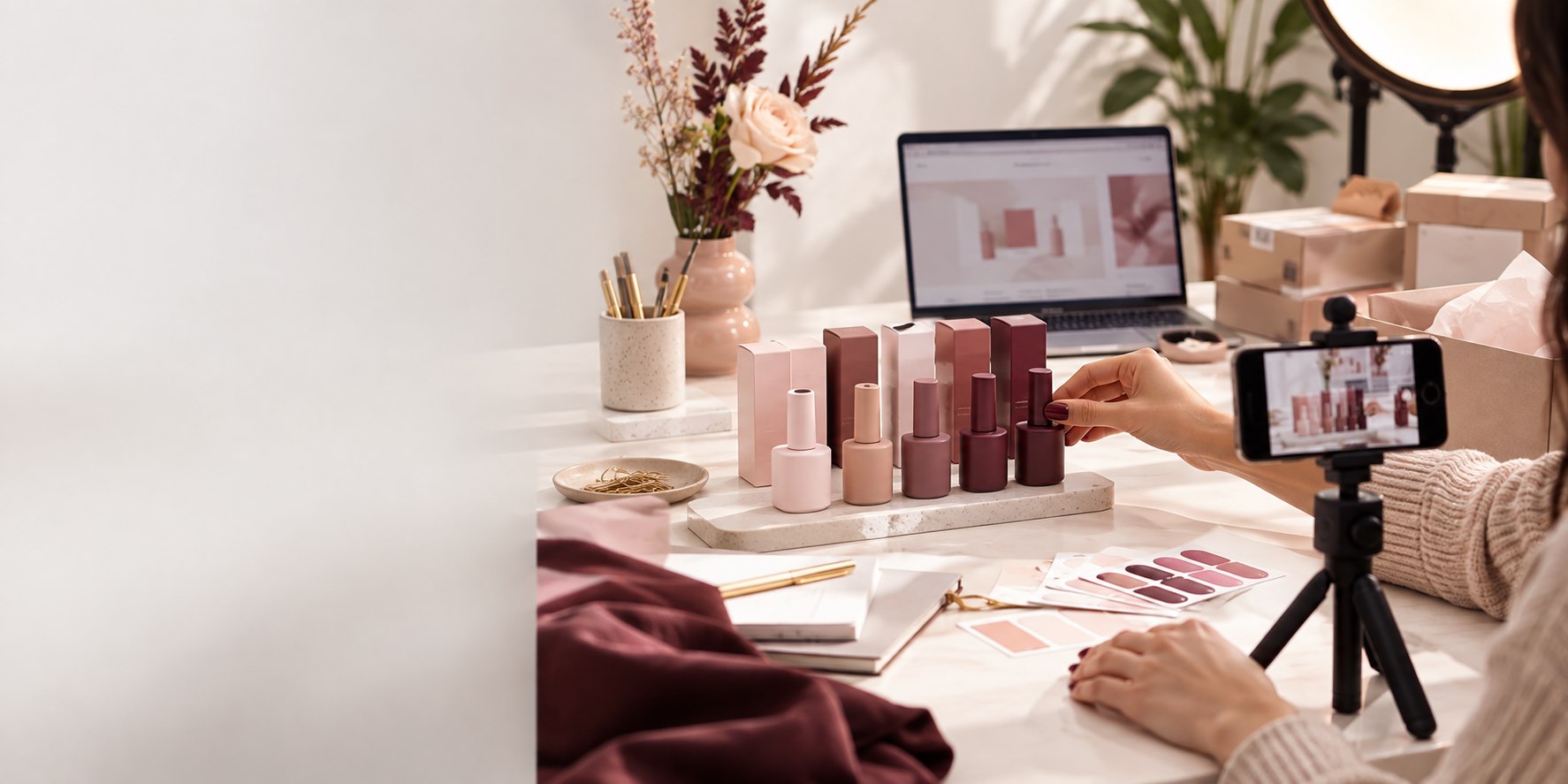 Online beauty seller creating content for a private label gel polish launch