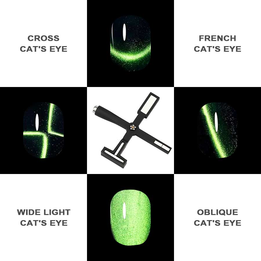 Magnetic tool demonstrating cross French wide-light and oblique cat eye patterns
