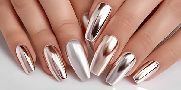 Reflective silver metallic nail finish