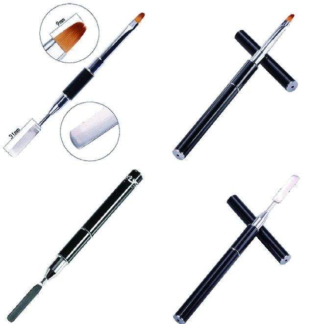 SZYBS002 double-ended Poly Gel brush with a metal spatula and brush tip