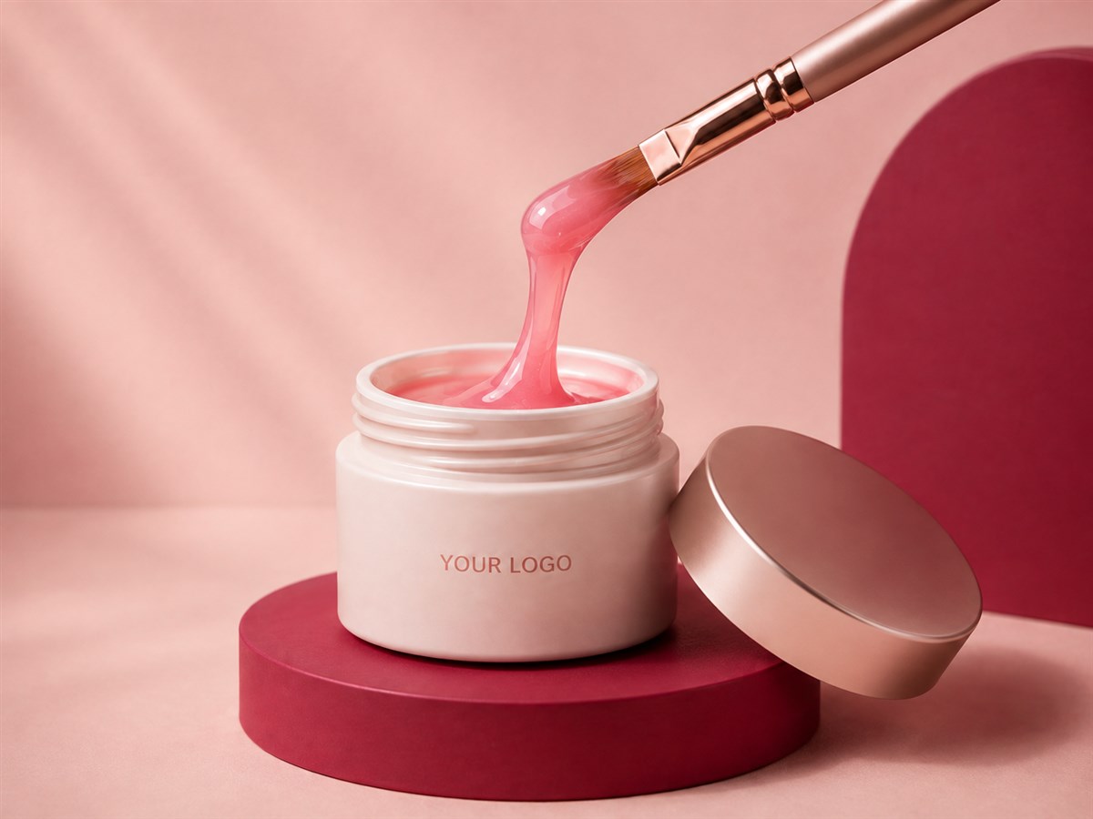 Brush lifting pink gel to show its texture