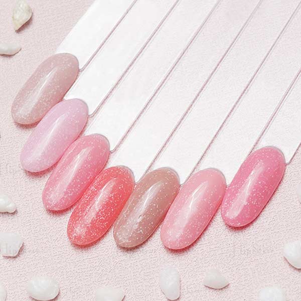 Fine glitter rubber base nail swatches