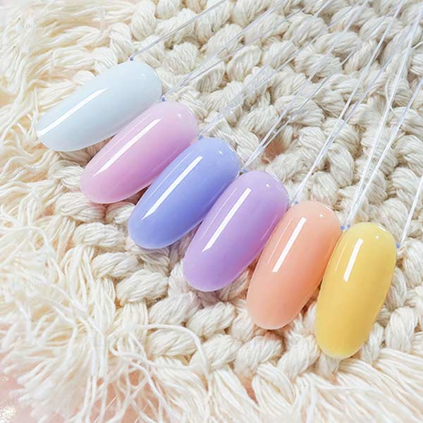 Pastel color rubber base nail swatches