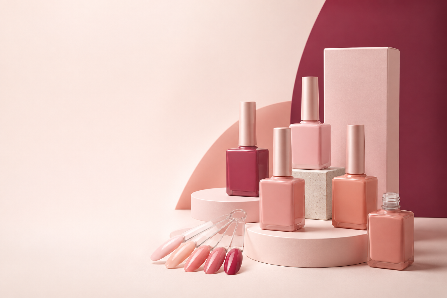 Private label gel polish starter collection in nude pink and raspberry colors